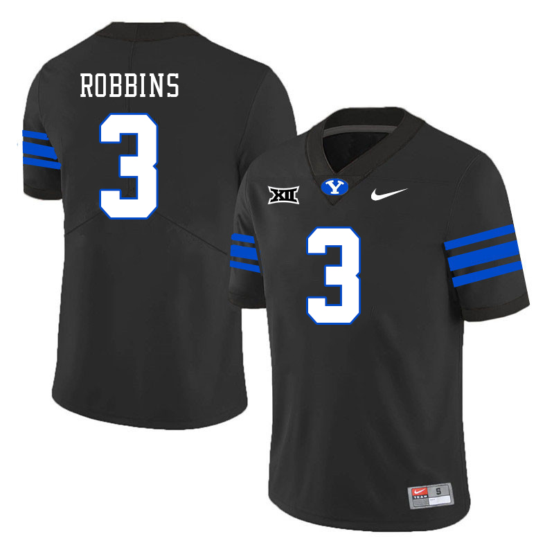BYU Cougars #3 Aidan Robbins Big 12 Conference College Football Jerseys Stitched Sale-Black